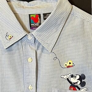 Mickey Unlimited‎ Shirt Women's 20W Blue Gingham Embroidered Butterfly Disney